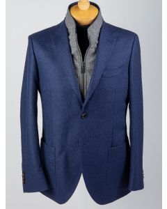 Luigi Bianchi blue blazer with gray zip up sweater