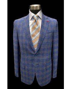 Isaia mid blue plaid sport coat and silk striped tie, Eton cotton shirt