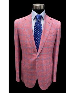 Santandrea salmon reddish window pane sport coat, Silvio Fiorello pattern silk tie and Eton shirt