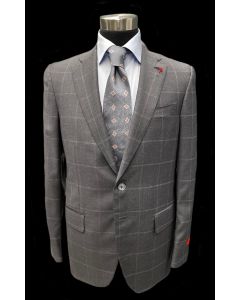 Isaia mid grey window pane suit and pattern silk tie, Eton shirt